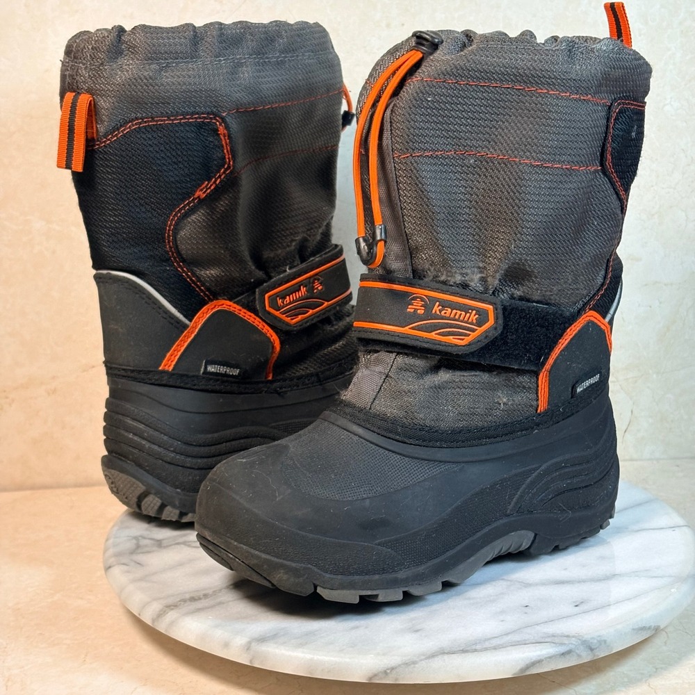 Kamik‎ Kids Waterproof Snow Boots Charcoal Grey Orange Insulated Size 1 Winter